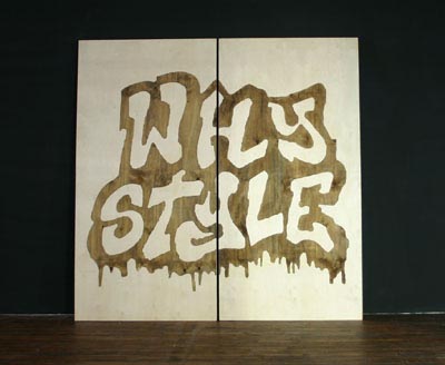 <i>Untitled, Studiolo MC's</i>, 2005, hand-cut wood, vanish, 97 x 96 x 1 inches (246 x 244 x 1 cm)