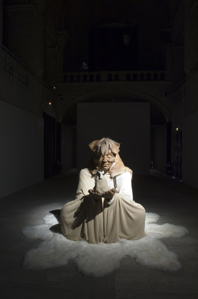 <i>Time After Time</i>, 2006, installation with two mannequins: resin, fabric, animal hide, mannequin: 69 11/16 x 55 1/8 x 39 3/8 inches (177 x 140 x 100 cm), edition of 3, photo credit: Marc Dommage