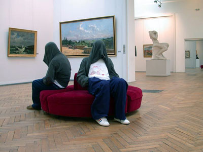 <i>Bullit & Elephant</i> (from the Starting Game series), 2004, installation with two mannequins: resin, clothes, each mannequin: 51 3/16 x 43 1/3 x 23 5/8 inches (130 x 110 x 60 cm)