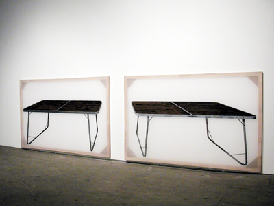 Cheyney Thompson, <i>Two Tables</i>, 2000, acrylic on organza, 60x84 ins (152.5x213.5 cm) each