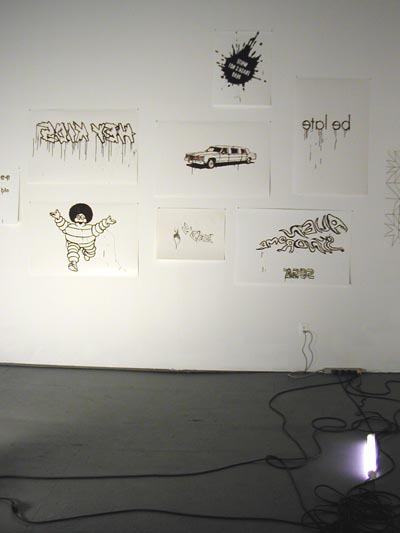 View of the exhibition <i>Bruno Peinado and Simon Faithfull</i>, 2002