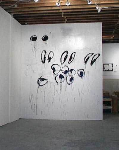 Joyce Pensato, <i>Boystown Eyes</i>, 2002, enamel on sheetrock
