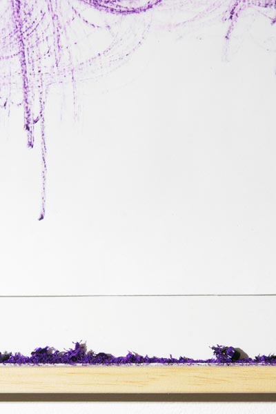 <i>Untitled, (detail)</i>, 2005, from the series 'The Ends', purple marker on paper and plastic debris, 35x40 ins (101.5x89 cm)