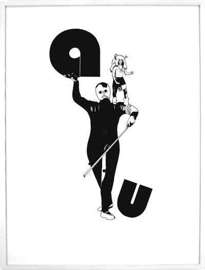 <i>La Farce de l'escalier by Oskar Schlemmer, 1927 and a, u Typography by Herbert Bayer, 1926</i> (from the Bauhaus series), 2006, gouache, marker, 40 x 29 7/8 inches (101.6 x 75.89 cm)
