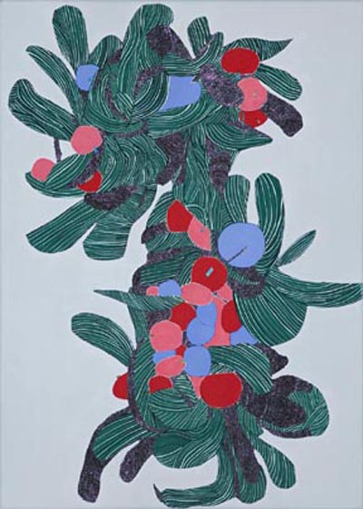 Sally Ross, Cluster Red Green, 2005, acrylic and pigment on canvas