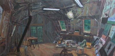 Steven Brower,<i>New Hampshire Studio</i>, 2005, acrylic on Canvas, 15 x 30 inches