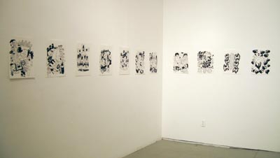Exhibition View <i>Graphic Fuzz</i>, Parker's Box, 2007, left to right: <i>Lincoln's Booth, 2006; <i>The School</i>, 2006