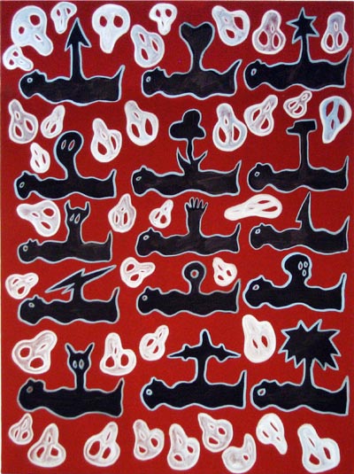 <i>Man To Man</i>, 2007, marker and acrylic on canvas, 47 x 36 inches (120 x 100 cm)