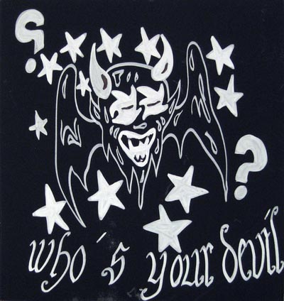 <i>Who's Your Devil?</i>, 2007, white marker and acrylic on board, wood, board size: 24 1/8 x 24 inches (61 1/4 x 61 cm), overall: 50 5/16 x 24 inches (128 x 61 cm)