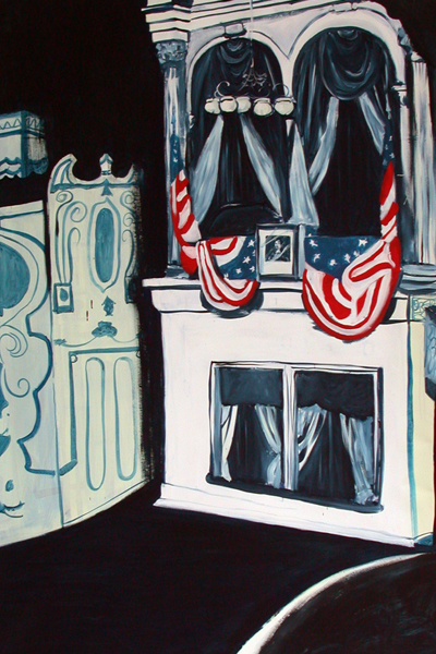<i>Lincoln's Booth</i>, 2006, latex acrylic on unstretched canvas, 84 x 53 1/2 inches (213.3 x 136 cm)