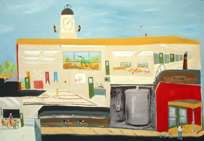<i>The School</i>, 2006, latex acrylic on unstretched canvas, 84 x 123 inches (213.3 x 312.4 cm)