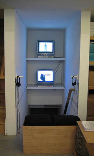 >Exhibition view of <i>The Troubled Waters of Permeability!</i>, top to bottom: Yazid Oulab, <i>Rhythme</i>, 2006; Patrick Martinez <i>Dessin Animé</i>, 1998
