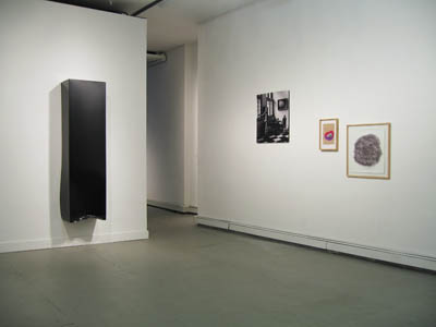 <i>Selection Box</i>, exhibition view, Parker's Box, 2007, left to right: Bruno Peinado, <i>Untitled (Flat Black California Custom Game Over)</i>, 2005; Joshua Stern, <i> The Drinkers (From the Room series)</i>, 2004; Beatriz Barral, <i> Untitled VI (Grey Armchair On Pink And Purple) (from the Transportador series)</I>, 2001; Patrick Martinez, <i>Untitled (From The Ends series)</i>, 2005
