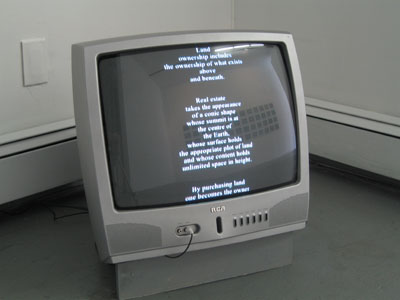 <i>One Second Of Silence</i>, 2008, text piece on monitor, variable dimensions