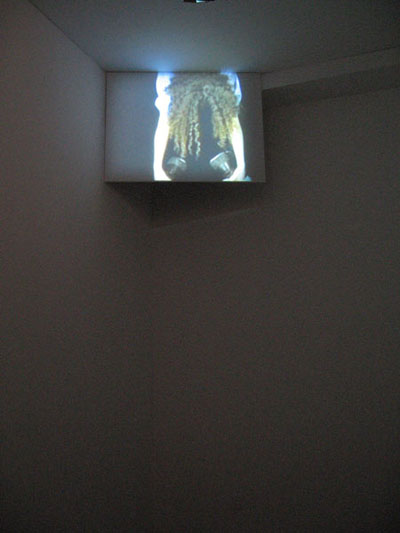 <i>Mortal Coil</i>, exhibition view, Parker's Box, 2008; Agnieszka Kalinowska, <i>Personal Doping</i>, 2003, video, loop: 7'30