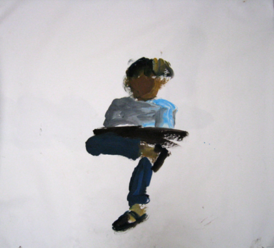 Damien Cabanes, <i>Samuel in blue, sitting</i>, 2004, gouache on paper, 59 x 64 3/16 inches (150 x 163 cm)