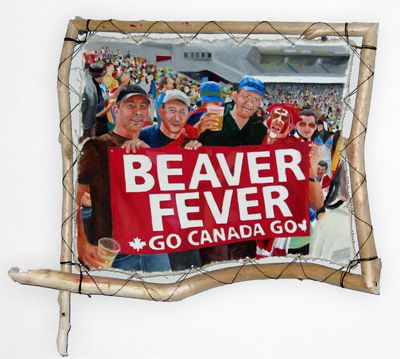 <i>Straw Economy</i>, (from the "Beaver" series), 2007, mixed media, oil on canvas, 20 1/2 x 21 inches (52 x 53.5 cm)