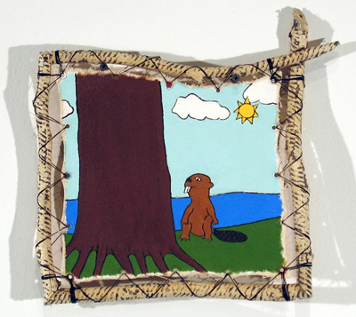 <i>Straw Economy</i>, (from the "Beaver" series), 2007, mixed media, oil on canvas, 12 x 12 1/2 inches (30.5 x 31.8 cm)