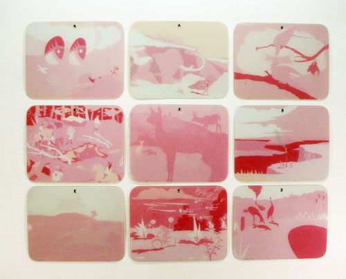 Jason Glasser, <i>Mammoth</i>, 2002, oil paint on glass, nine pieces, each: 22 1/2 x 17 1/2 inches (57 x 44.5 cm), overall:  67 1/2 x 52 1/2 inches (171.4 x 133.3 cm) 